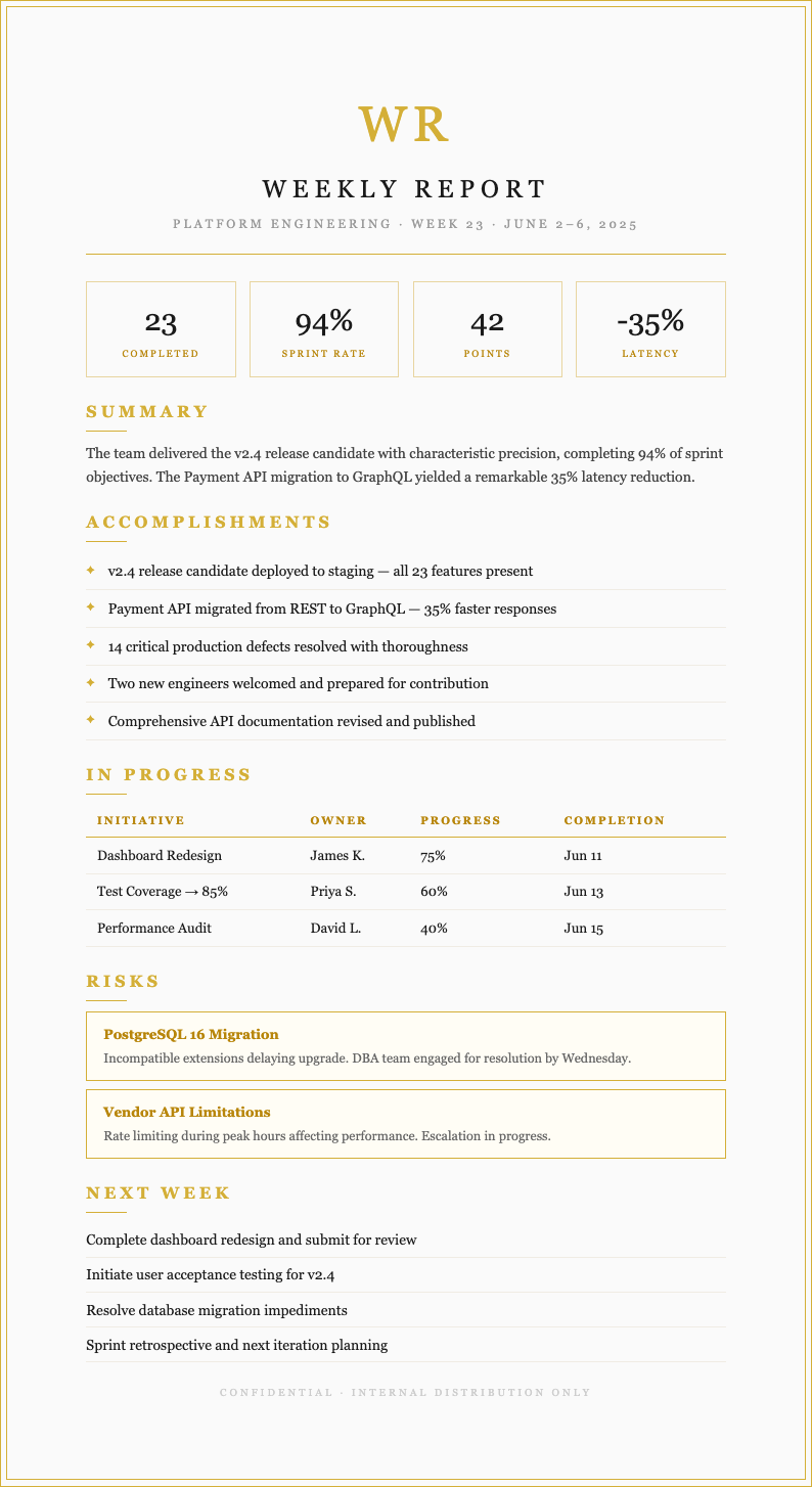 Luxury Premium Weekly Report